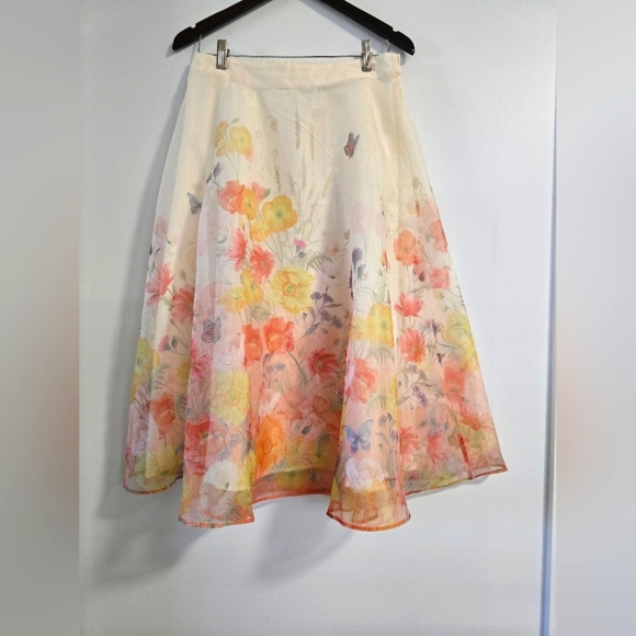 Rachel Zoe Floral A-Line Skirt Ivory Beige Flowers Midi Size M - Picture 1 of 9
